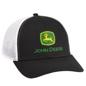 John Deere BLACK & GREEN w/WHITE MESH BACK Cap Hat NWOT Farm Tractor